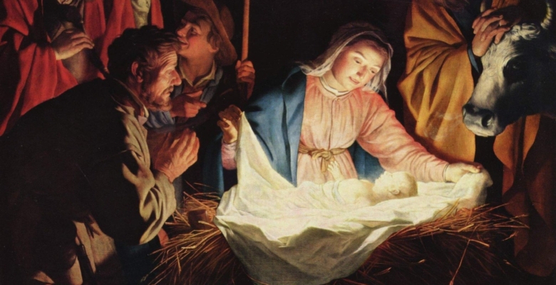 Traditioneel kersttafereel met kindeke Jezus in de stal.